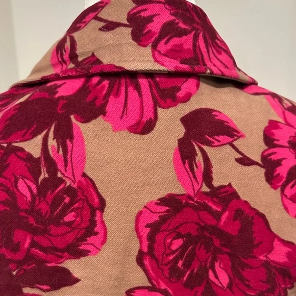 Merona Pink Floral Moleskin Cotton Trench Coat - M - Picture 6 of 10